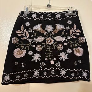 Black Floral Suede Mini Skirt